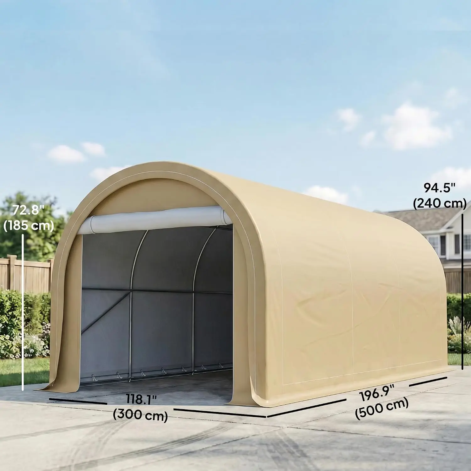 10x16FT Heavy Duty Carport, Portable Garage with Large Zippered Door & UV-Resistant PE Canopy for Cars, Boats & Motorcycles