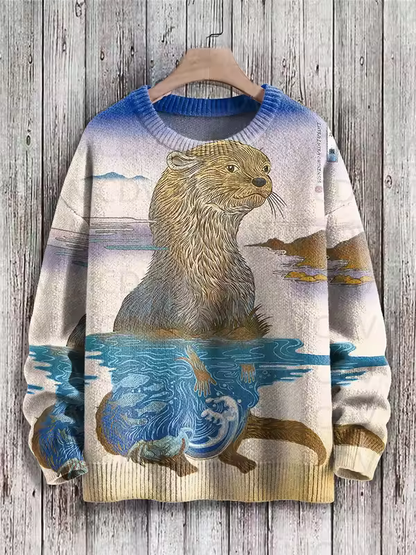 Retro Japanese Style Painting Cat Art Casual Print Knit Pullover Sweater Women For Men Sweater - Image 12