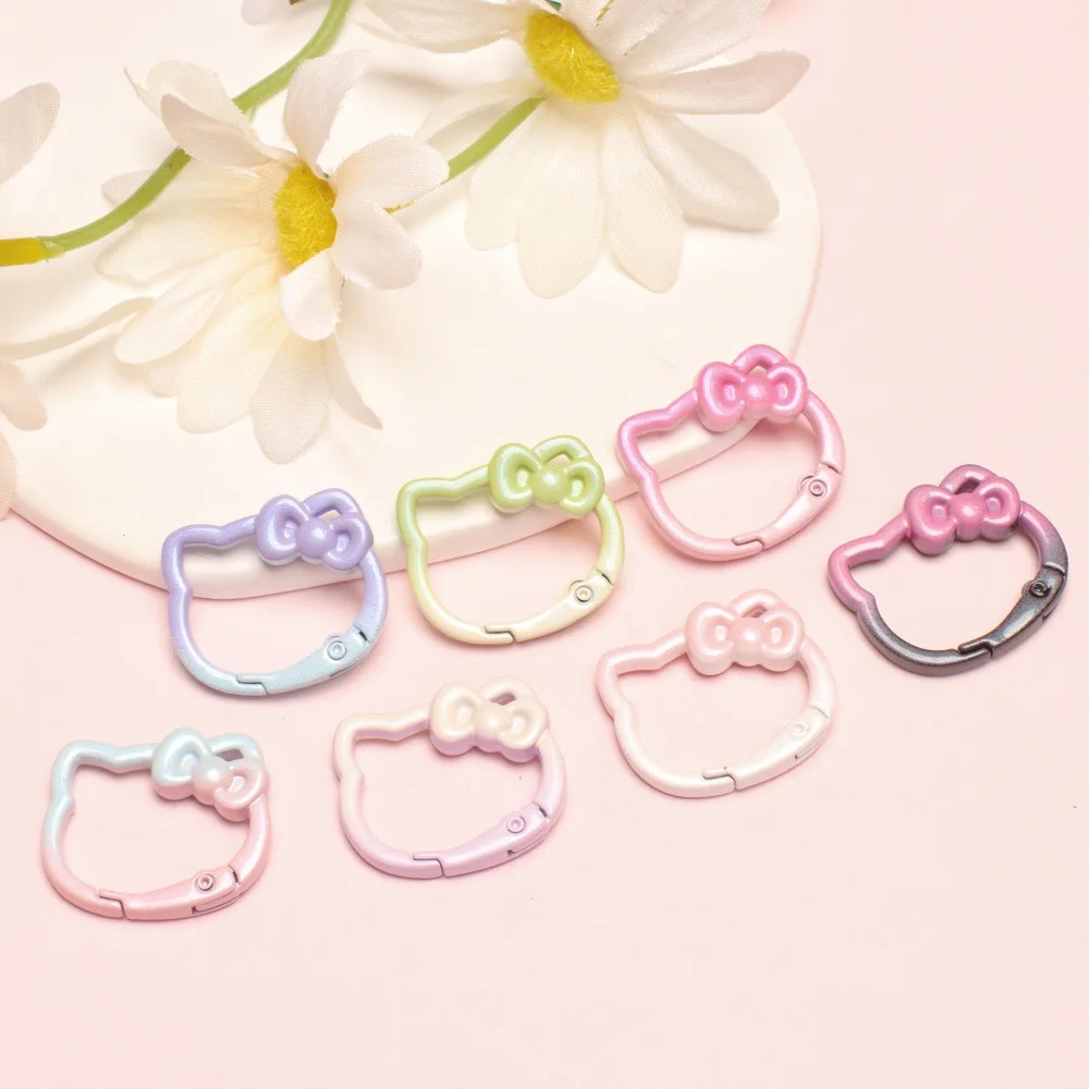 Sanrio Hello Kitty Gradient Color Spring Buckle Open Ring KT Cat Bow Spring Ring Keychain DIY Cute Accessories Bag Keychain