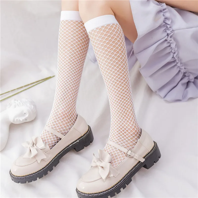 Mesh Fishnet Strümpfe Frauen JK Lolita Süße Mädchen Schwarz Weiß Lange Socken Japanischen Stil Aushöhlen Mesh Knie Socken Strümpfe