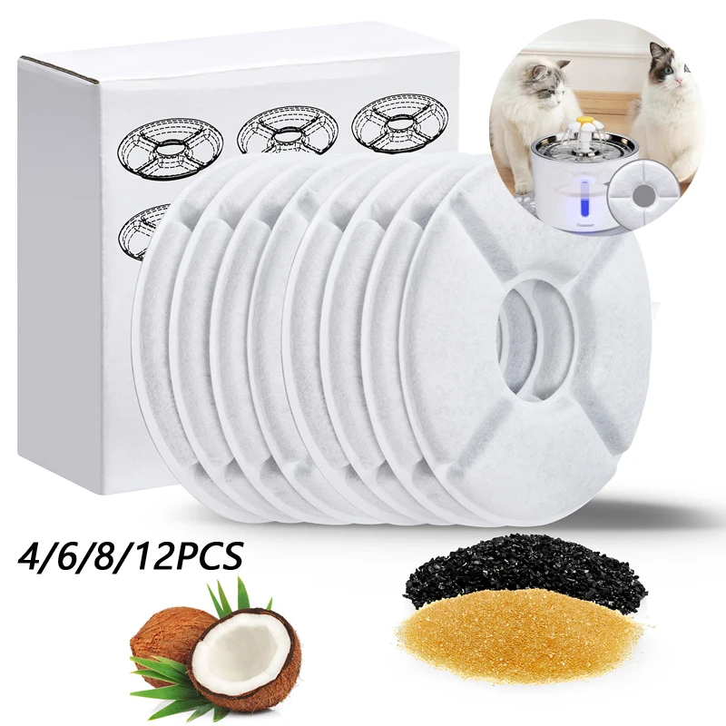 8PCS Pet Water Dispenser Activated Carbon Filter Cartridge Round Universal Cat Fountain Water Dispenser Filter