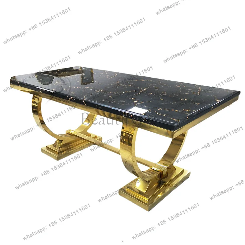 Modern Marble Dining Table and Chair Set Rectangular Dining Table and Chairs Simple Home Stainless Steel Dining Table