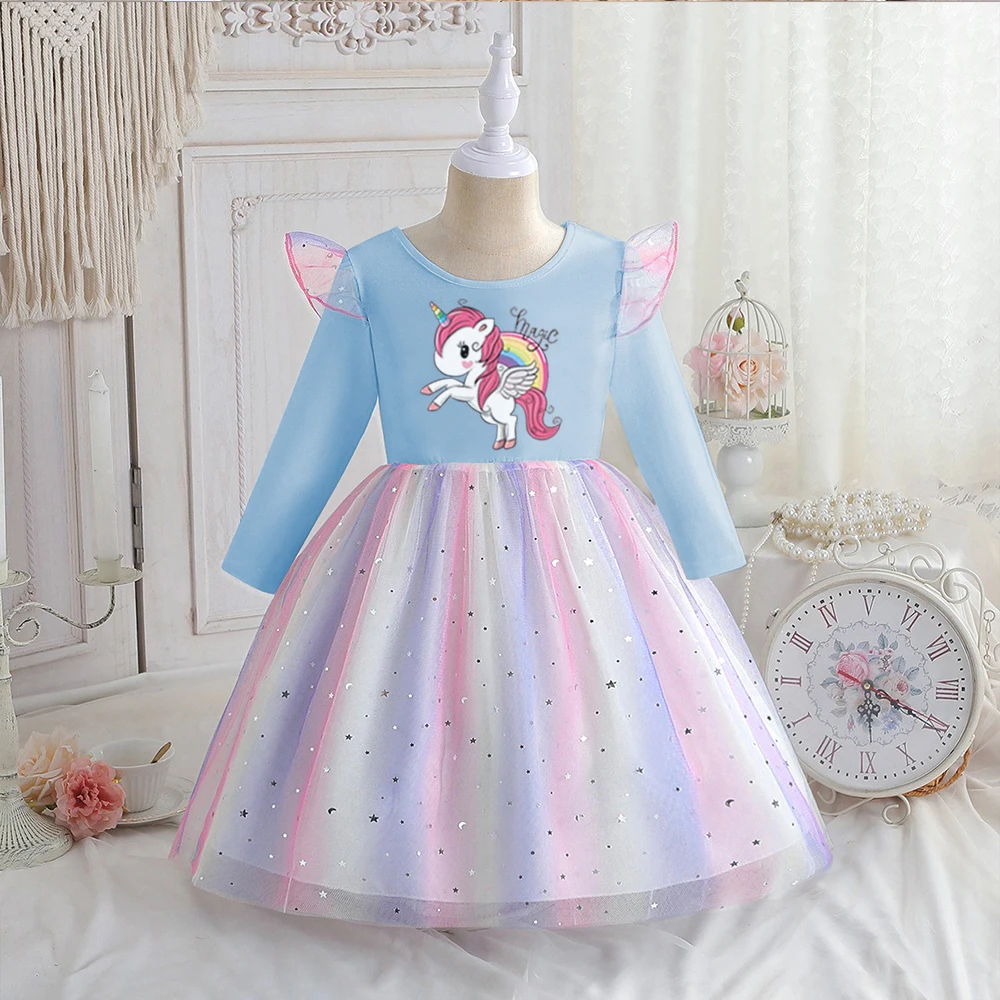  Neues Einhorn-Prinzessinnenkleid für Kinder, trendiges Frühlings- und Herbstkleid, Geburtstagsparty-Kleid für Mädchen, Halloween- und Weihnachtskleid – Detail 3