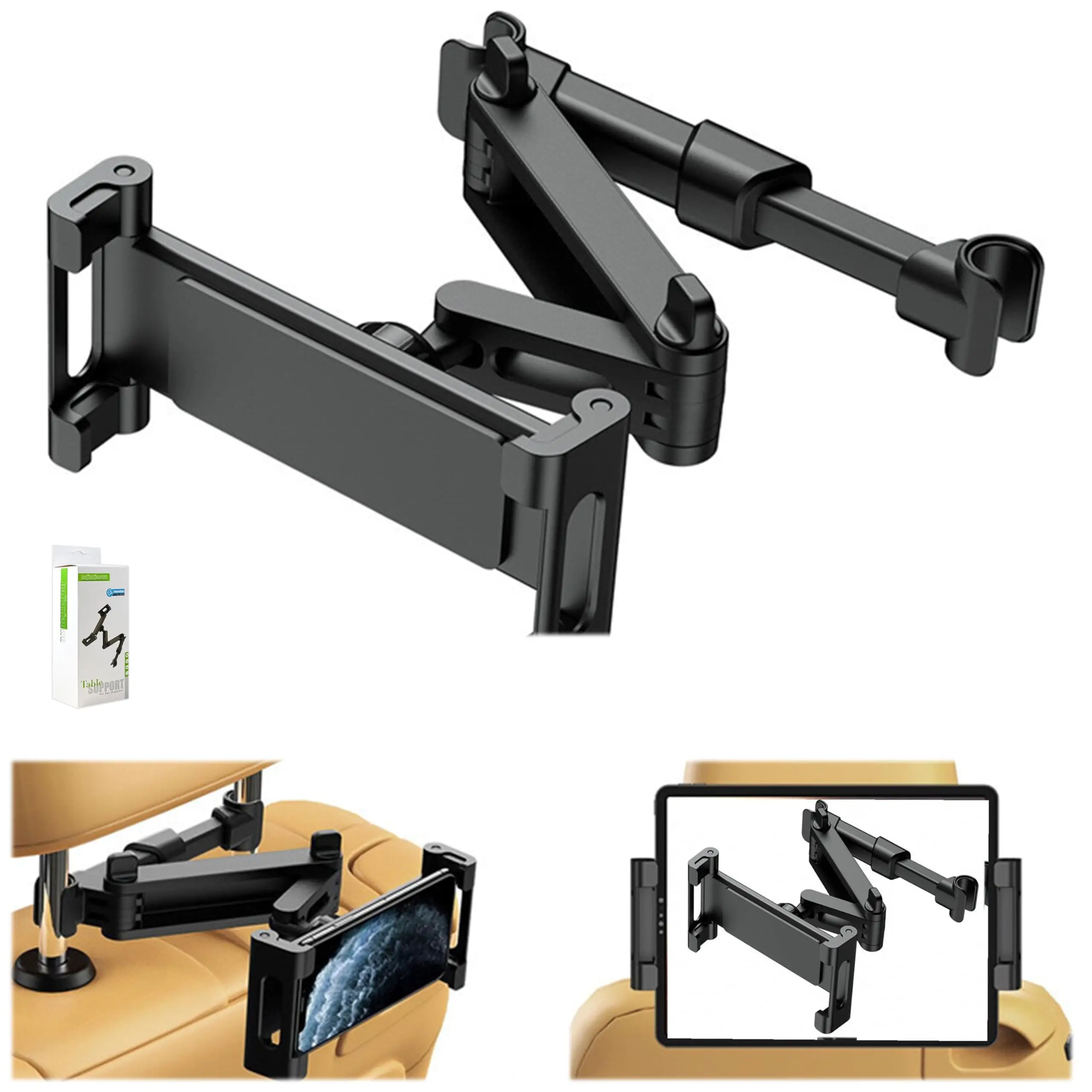 

3-in-1 Extendable Car Headrest Tablet Mount 360° Rotation Back Seat Holder Compatible with 5.3-10.6" for Phone Tablet iPad