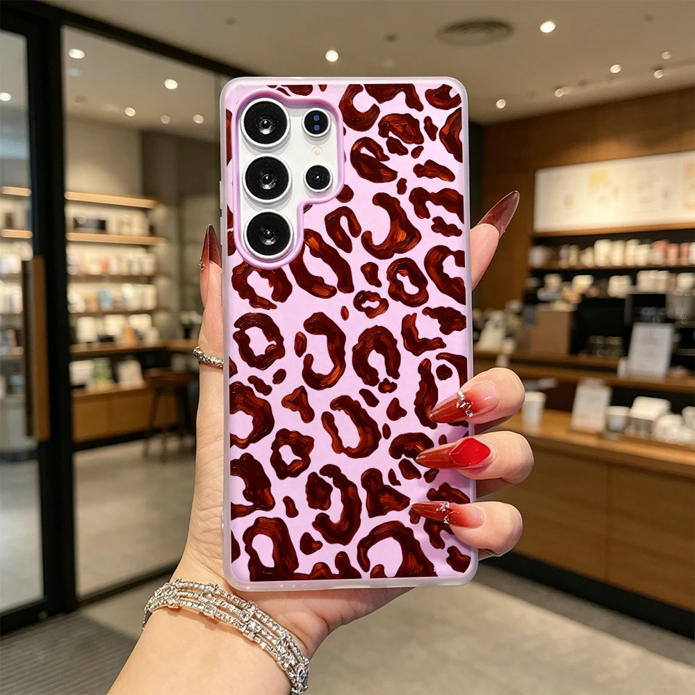 Brown Leopard Texture Candy Jelly Dual Layer Shock Cover Anti Drop Phone Case For Samsung S26 S25 S24 S23 Ultra Plus FE
