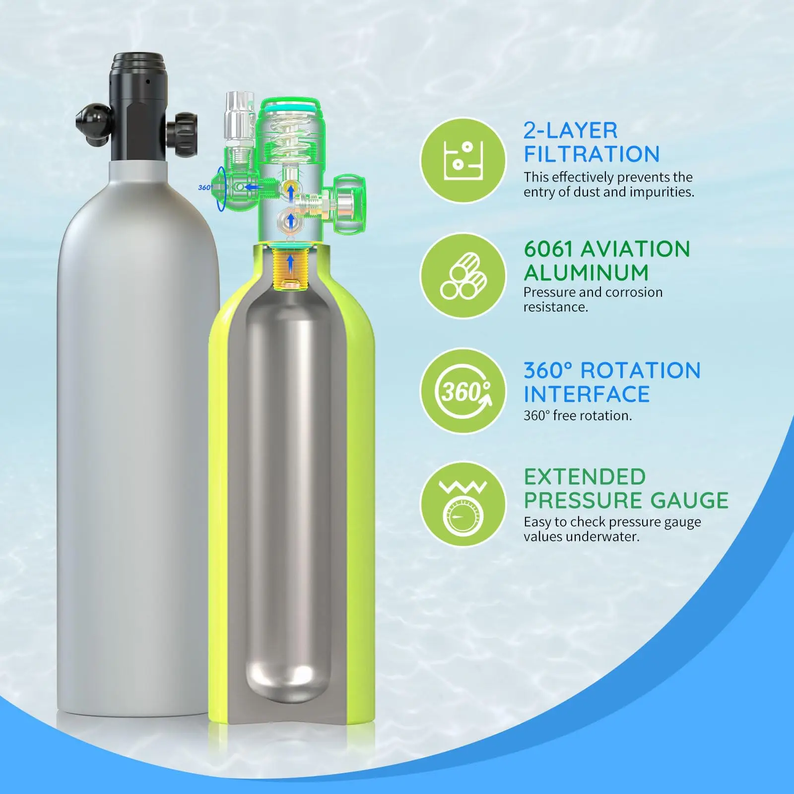 SMACO 1.9L  Portable Mini Scuba Diving Tank Set Refillable Underwater Breathing Cylinder Snorkeling Diving Emergency Equipment