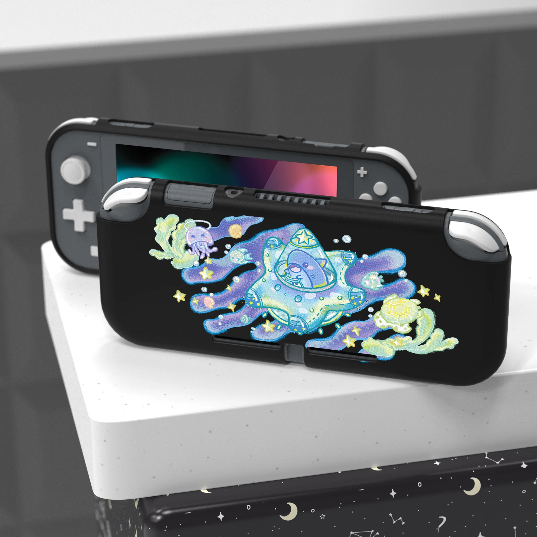 PlayVital Cute Soft TPU Case Cover for Nintendo Switch Lite, Custom Patterned Protective Shell for Nintendo Switch - Shark Quest