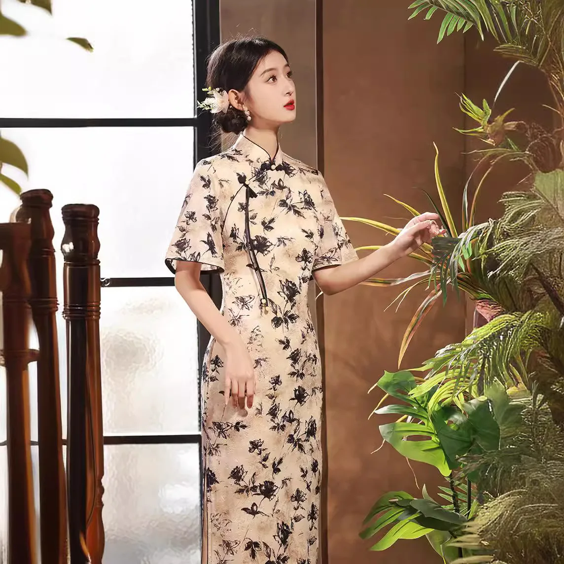 

Yourqipao Summer Improved Cheongsam Long Vintage Fashion Qipao Traditional Chinese Style Evening Dress for Women Party