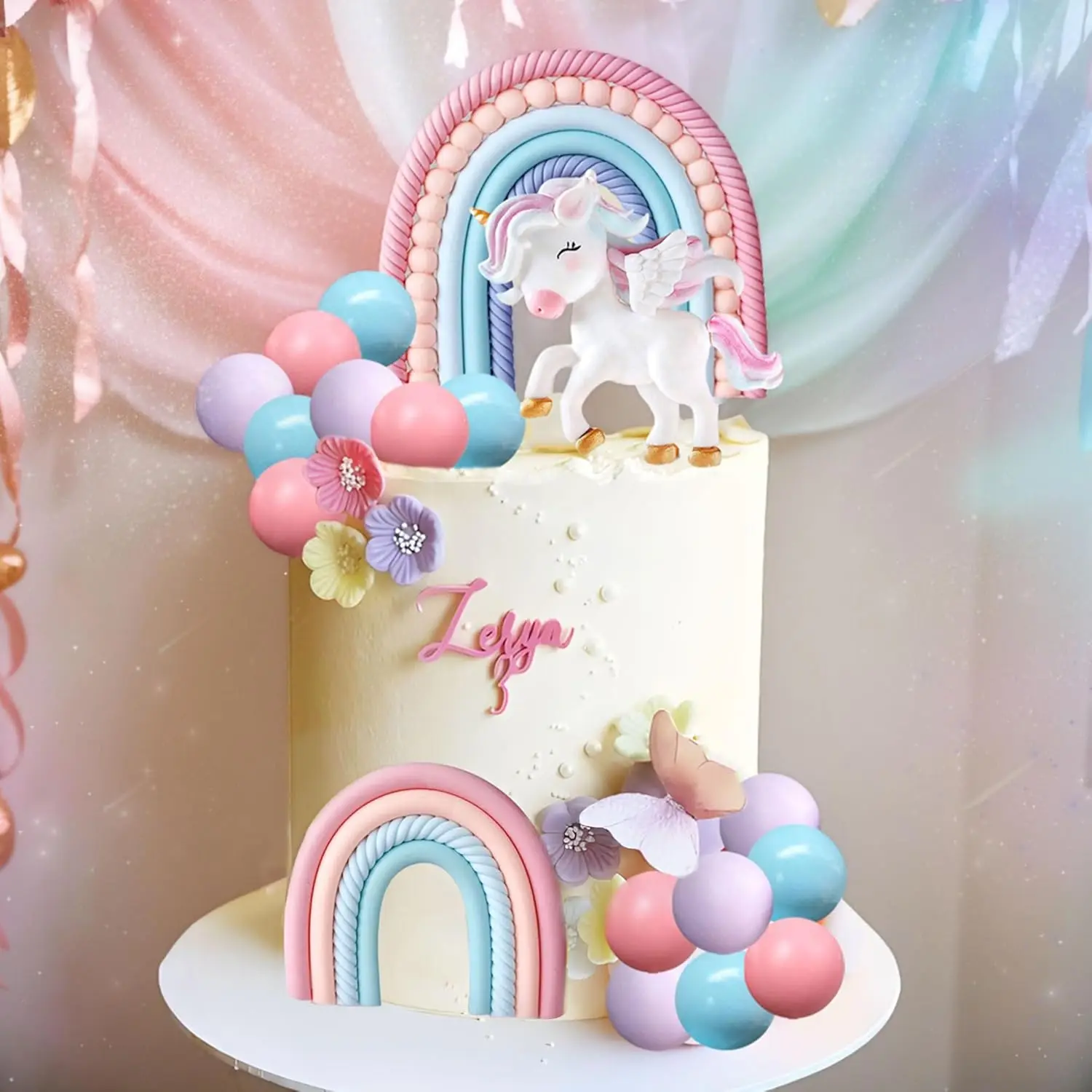 Regenbogen Pony Einhorn Kuchen Dekoration Pony Geburtstag Dekoration Einhorn Party Gefälligkeiten Geburtstag Kuchen Dekoration für Mädchen – Detail 10