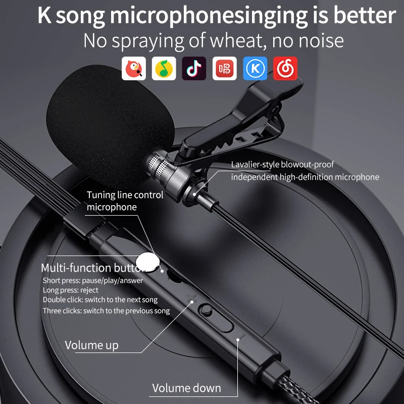 [2 en 1] Microphone Lavalier avec écouteurs Mini microphones portables à revers à pince pour l'enregistrement vidéo, la diffusion en direct, la cours en ligne