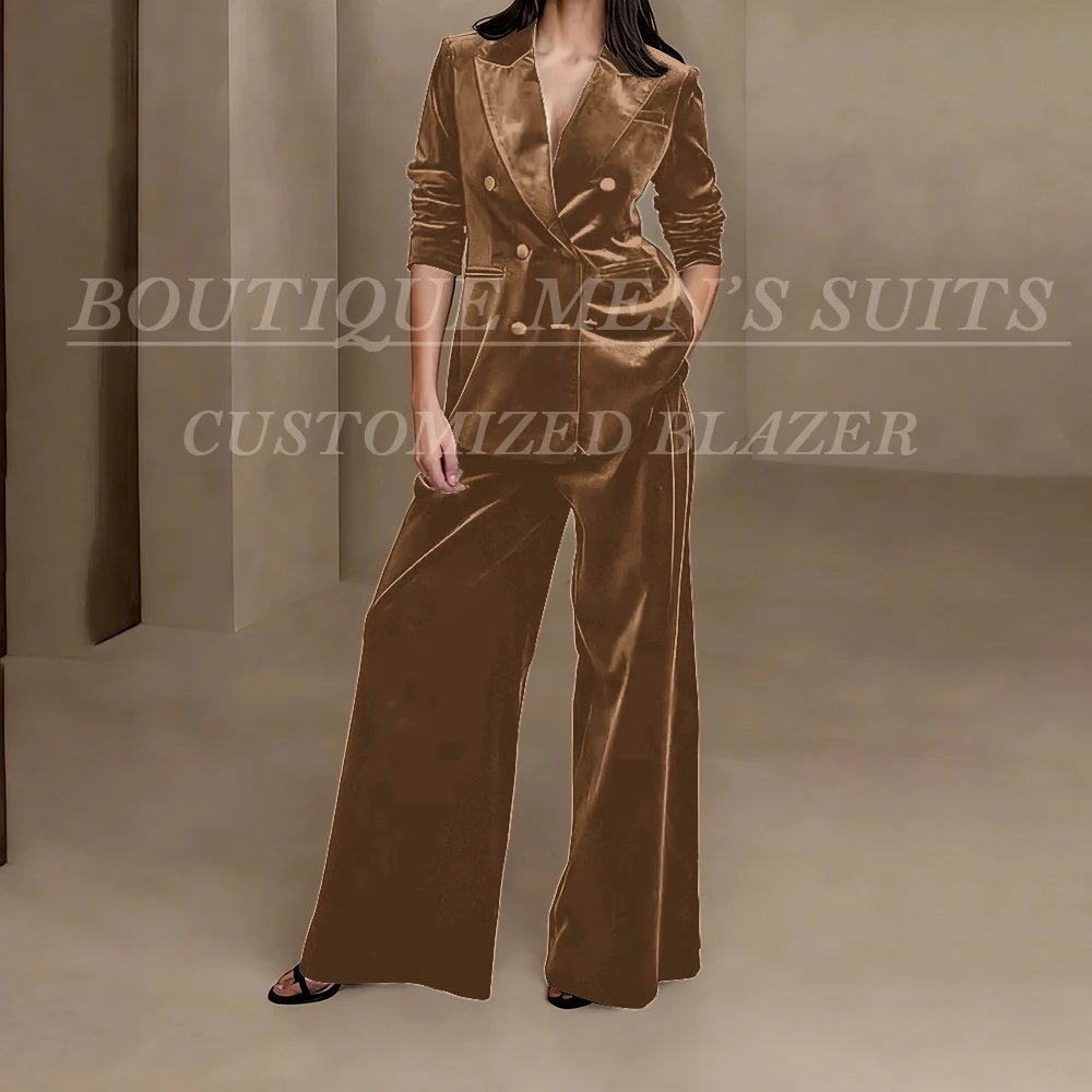 

Luxury Women's 2 Piece Jacket Pants Suits Customzied Velvet Double Breasted Loose Casual Trousers Formal Female Clothing