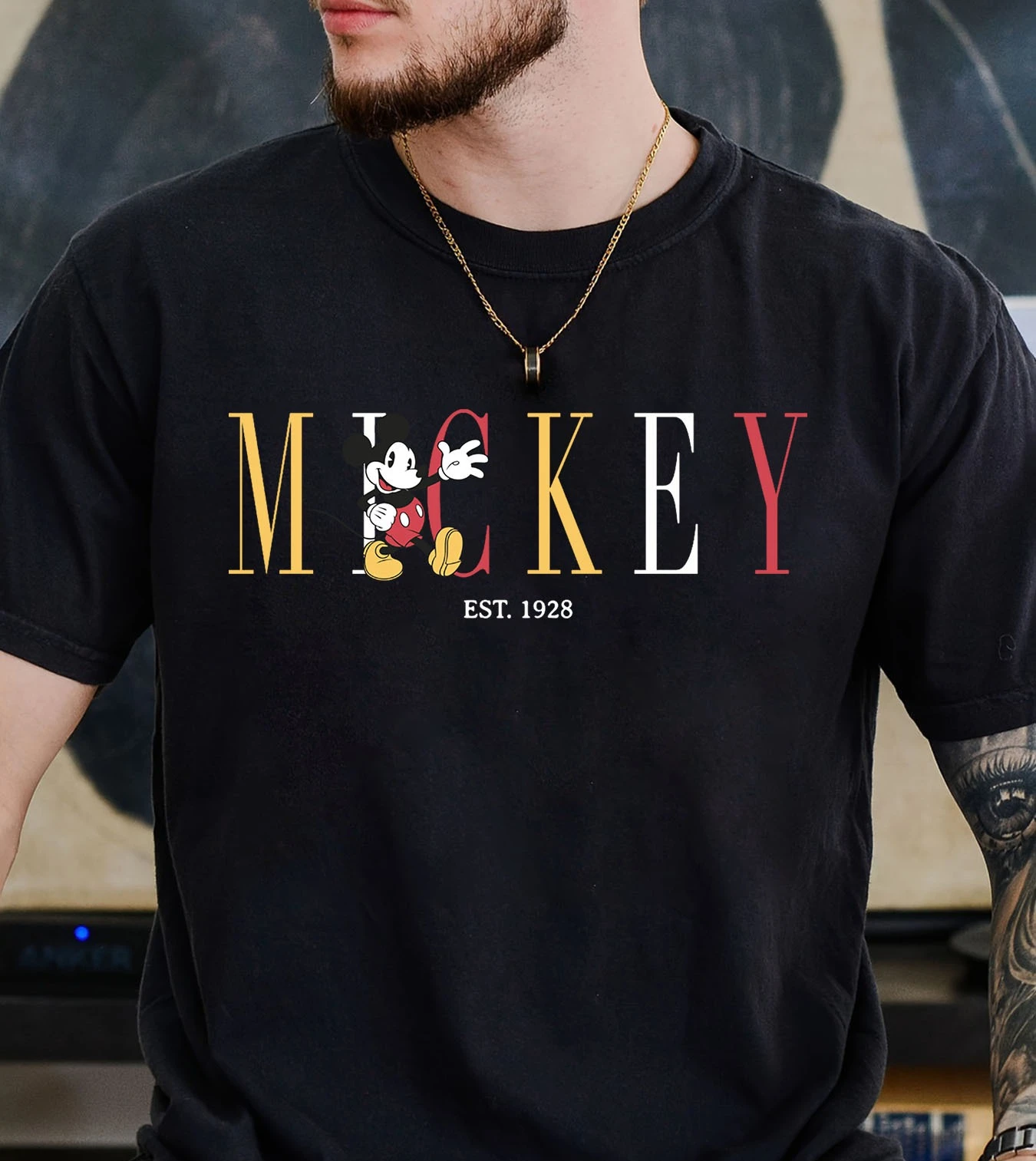 

Disney Men's Mickey Mouse Est. 1928 Graphic Print T-Shirt Summer Cotton Women Tops Tees Streetwear Casual Trendy Oversized Loose