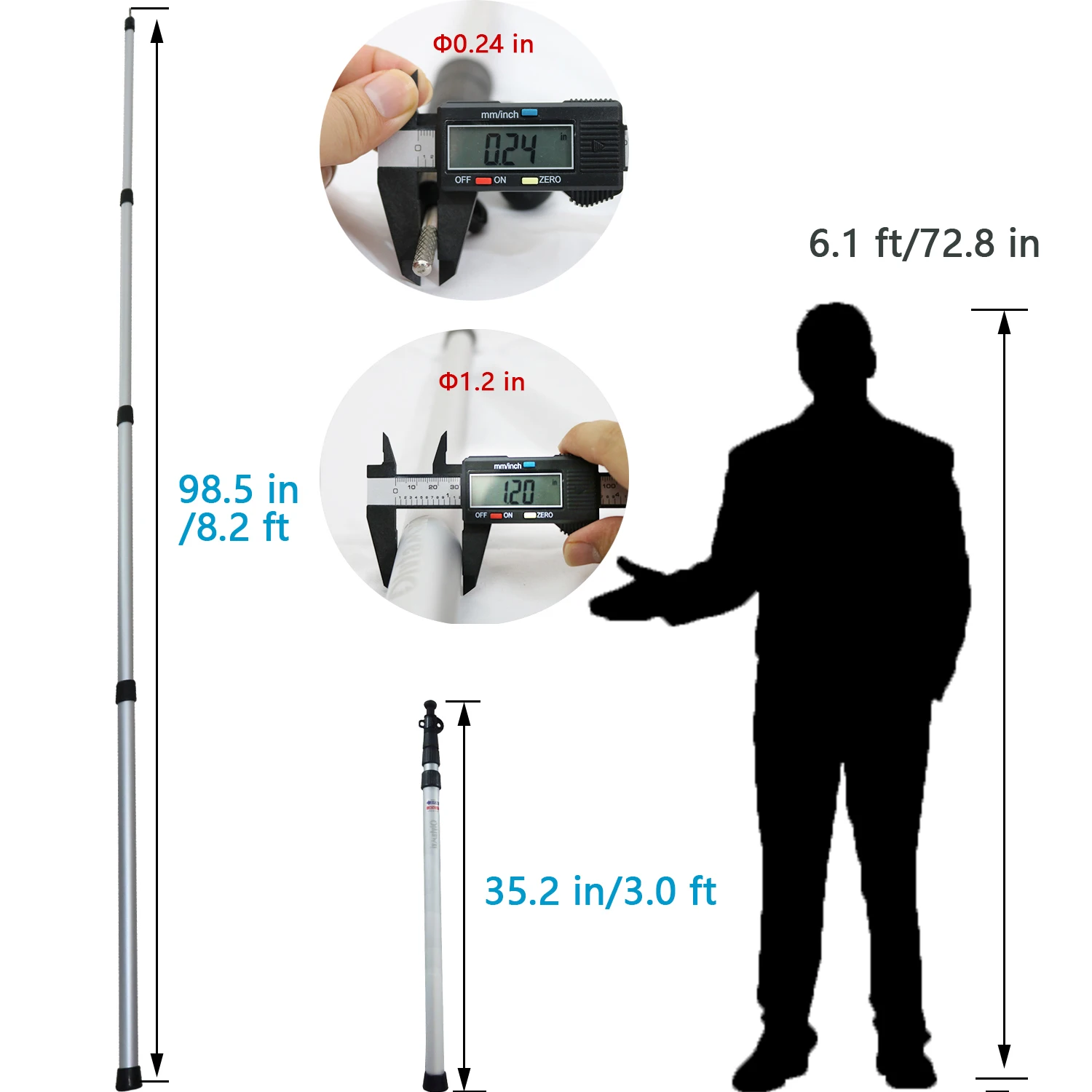 Aluminum Tarp Poles Adjustable Set of 2, Lightweight Telescoping Tent Poles for Tarp Canopy Shelter