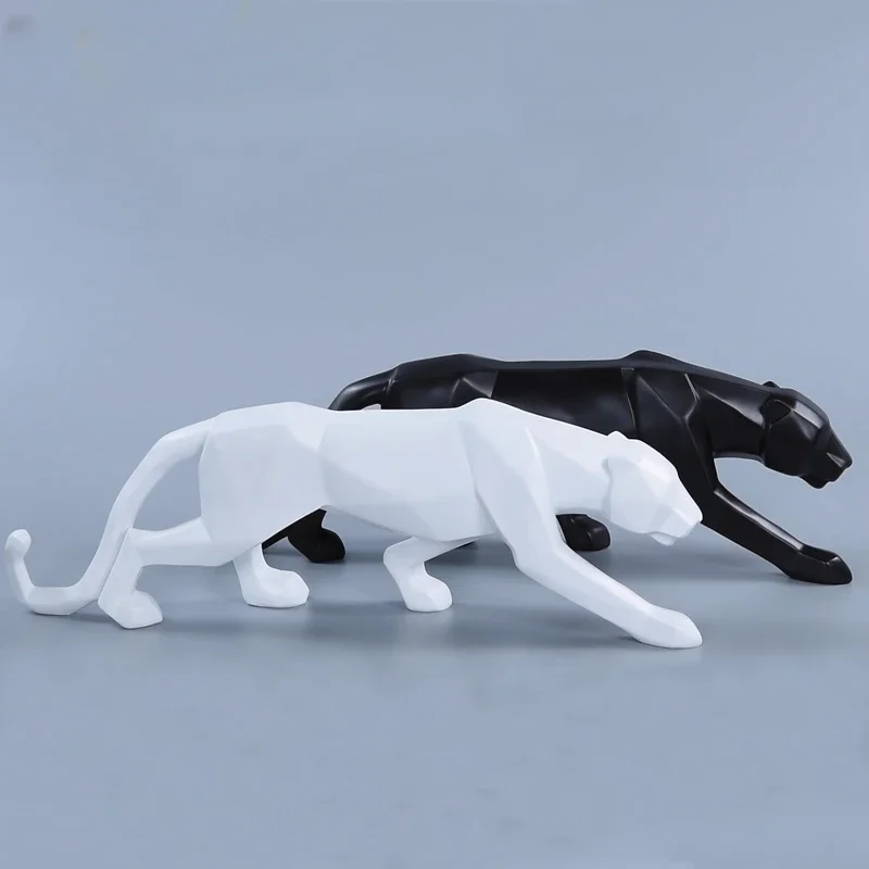 Home Decor Panther Statue Animal Figurine Abstract Geometric Style Resin Leopard Sculpture Home Office Desktop Decoration Crafts