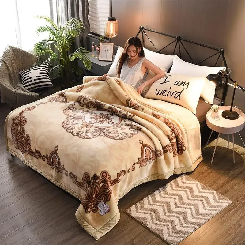 Super Soft Winter Blankets For Beds Thick Warm Fluffy Double Layer Raschel Mink Throw Double Bed Spread Bedding Blankets