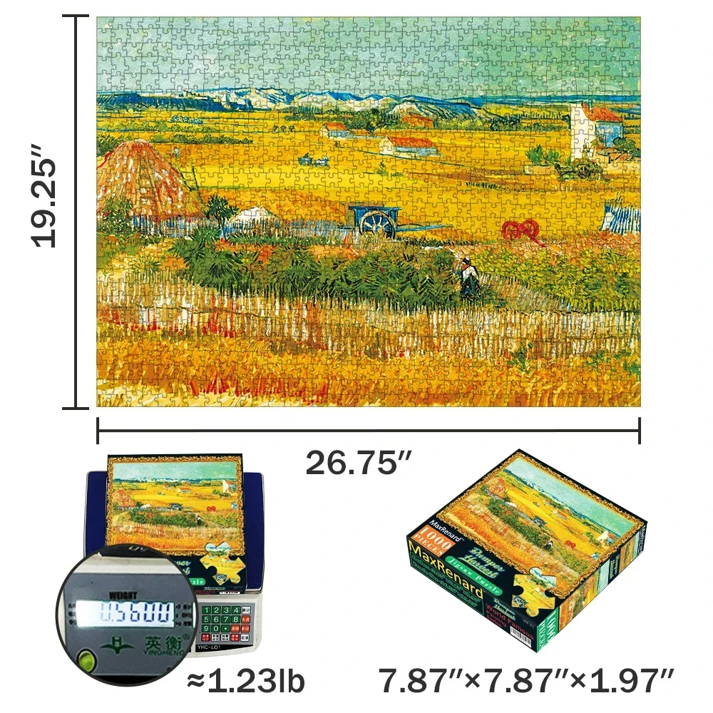 MaxRenard 68*49cm Jigsaw Puzzle 1000pcs Adult Fine Art Painting Collection Toys Van Gogh Bumper Harvest Home Wall Decoration