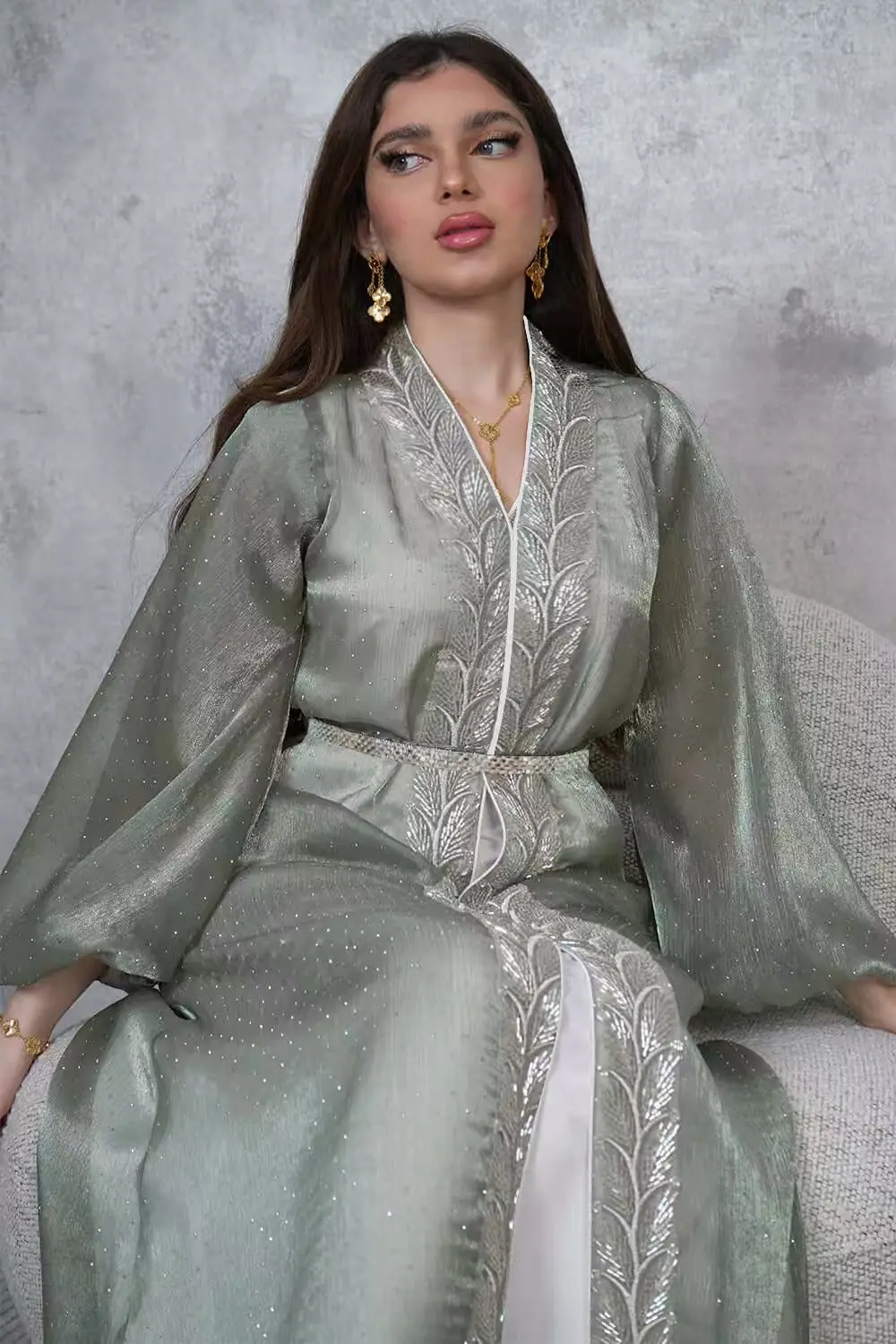 

Eid Muslim Abayas for Women Party 2 Piece Set Satin Diamond Cardigan Robe Dress Morocco Kaftan Islam Ramadan Dubai Vestidos Gown