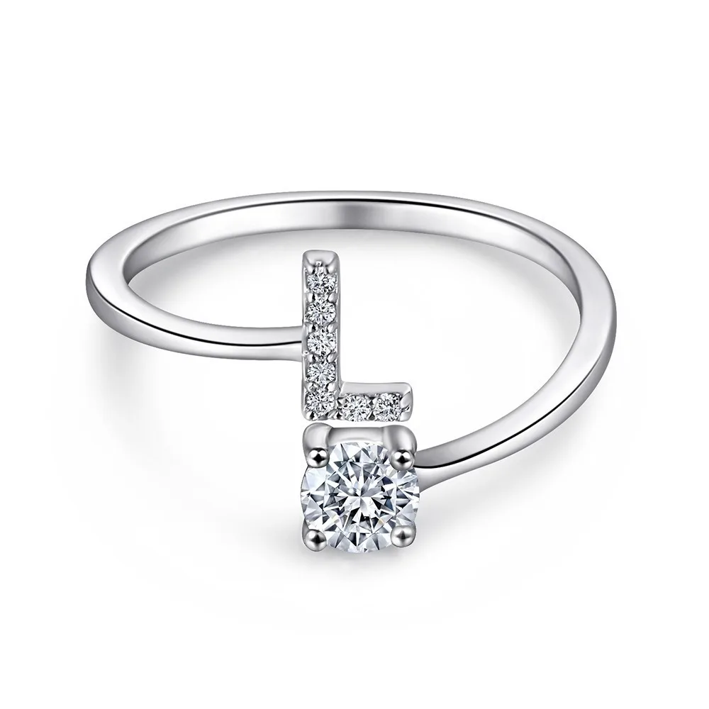 Women's Adjustable Initial Ring with Cubic Zirconia, Stackable Gift