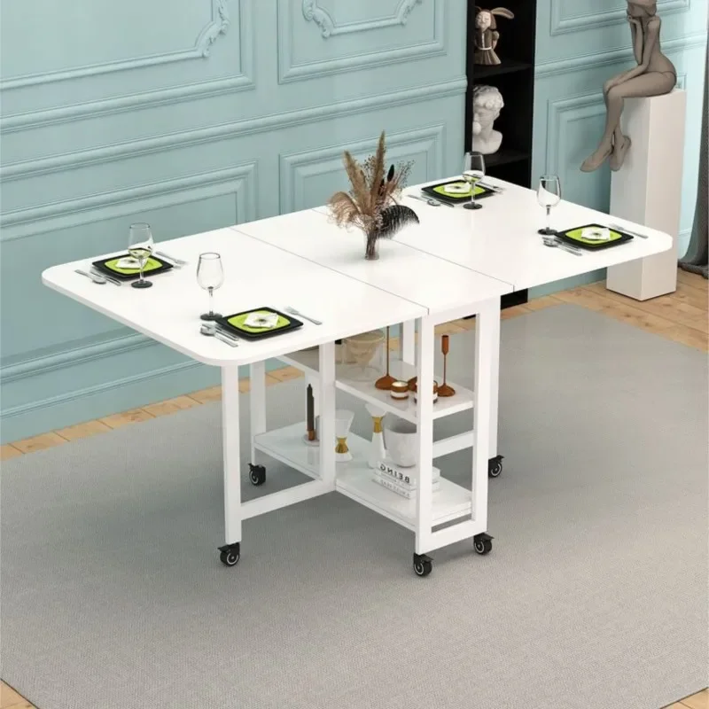 Folding With Storage Simple Household Small Telescopic Multifunctional Movable Table Dining Table Kitchen 100*60*75cm