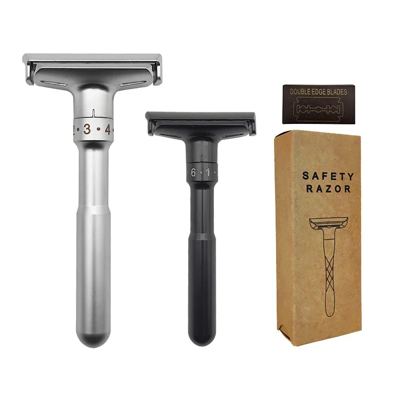 2023 Adjustable Safety Razor Double Edge Classic Mens Shaving with 5 Blades 1-6 Gear Mild to Aggressive Hair Removal Shaver