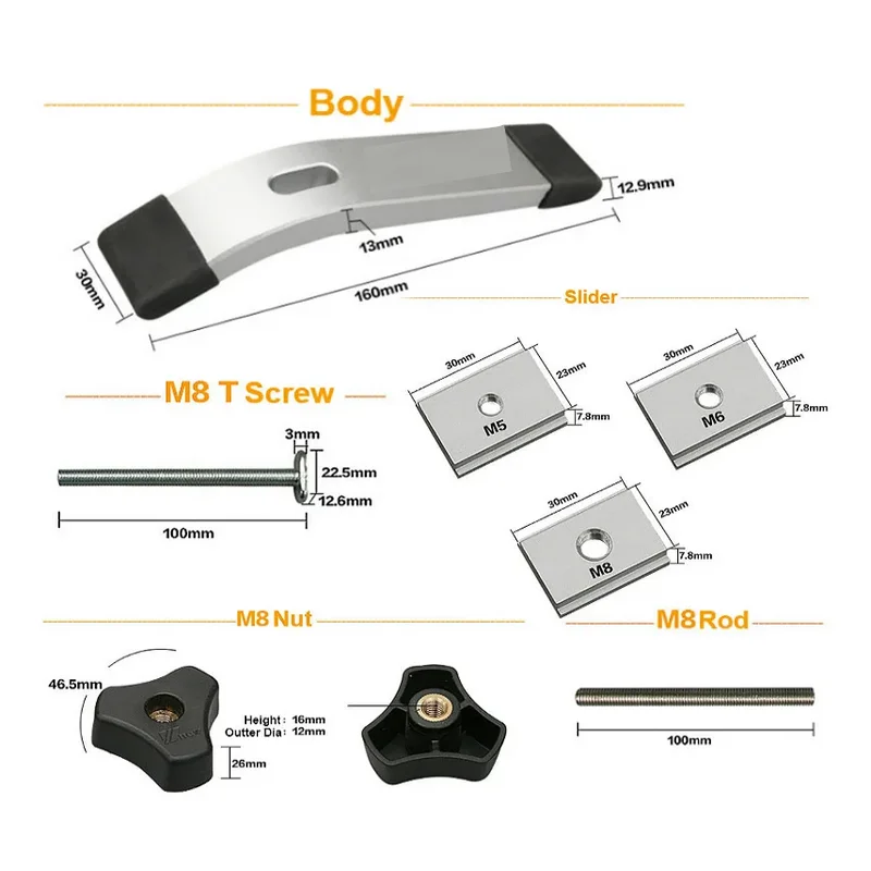 Holzbearbeitung T Track Slider M8 T Schraube M8 Mutter Säge Tisch Schauspieler Halten Unten Klemme für T-Slot T-Track Holz Arbeit DIY Werkzeuge