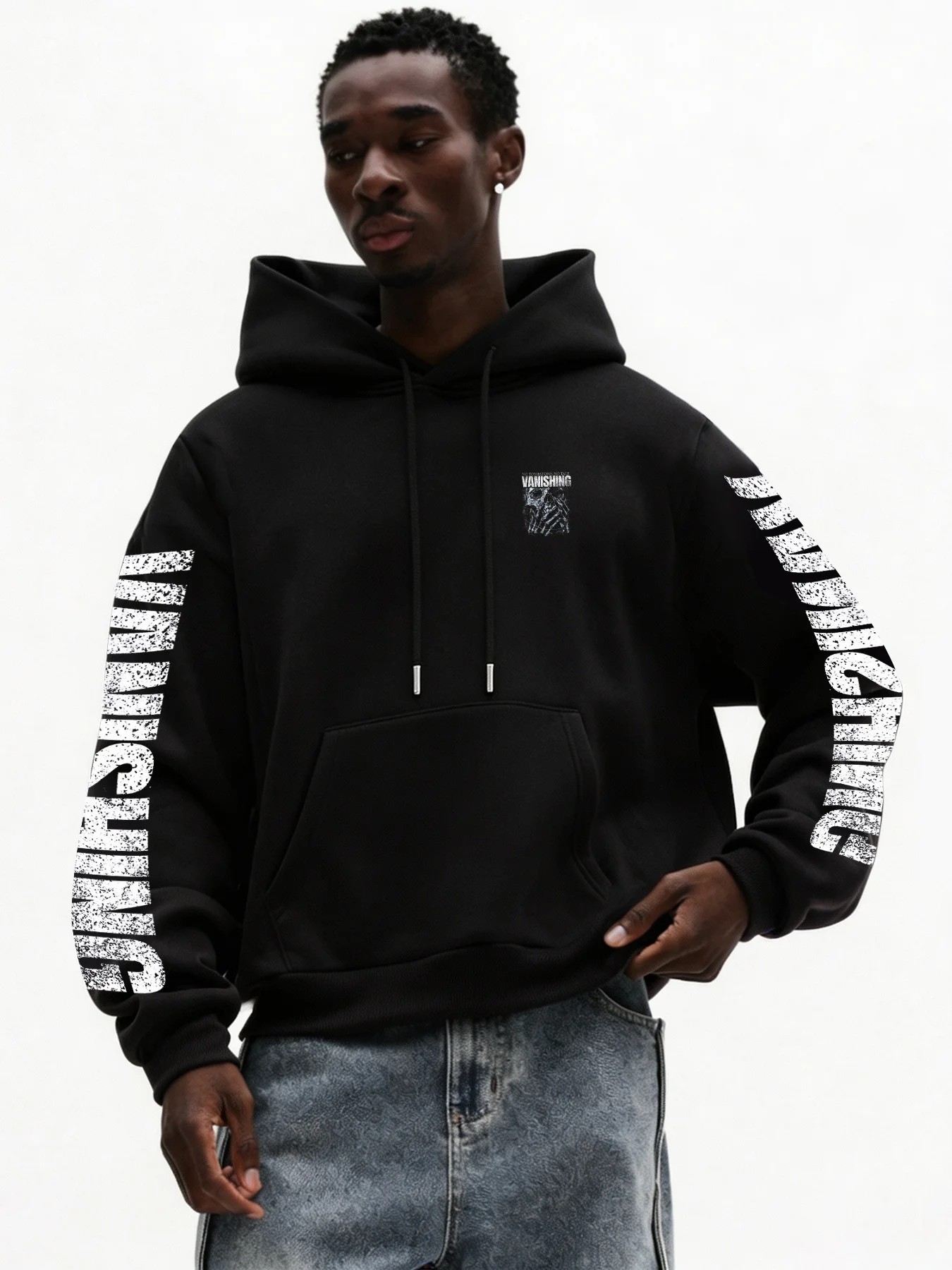 New Autumn/Winter Halloween Men's Skull Hoodie with White Lettering, American Retro High Street StyleCasual Trendy Couple Hoodie