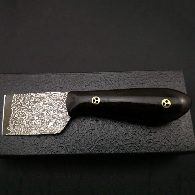 Baver lama di damasco coltello da taglio artigianato in pelle ebano manico in legno Skiver Cutter Tools