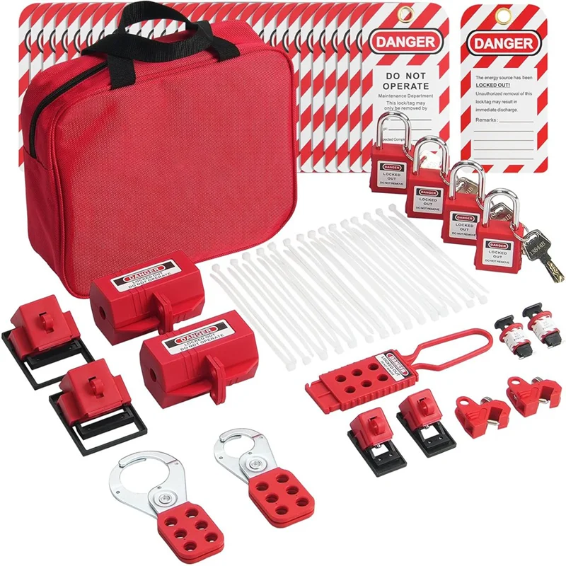 B68A Electrical Lockout Tagout Kit, 47 PCS Safety Lotokit Circuit Breaker Lockouts, For Industrial, Electric Power