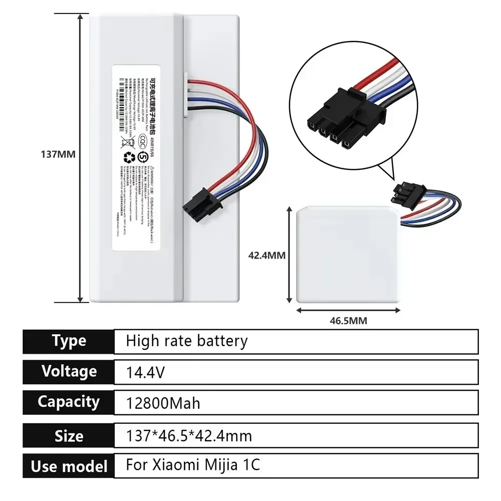 Original Replacement 6500mAh Battery For Xiaomi Mijia 1C STYTJ01ZHM Robot Vacuum Cleaner 14.4V Li-Ion P1904-4S1P-MM