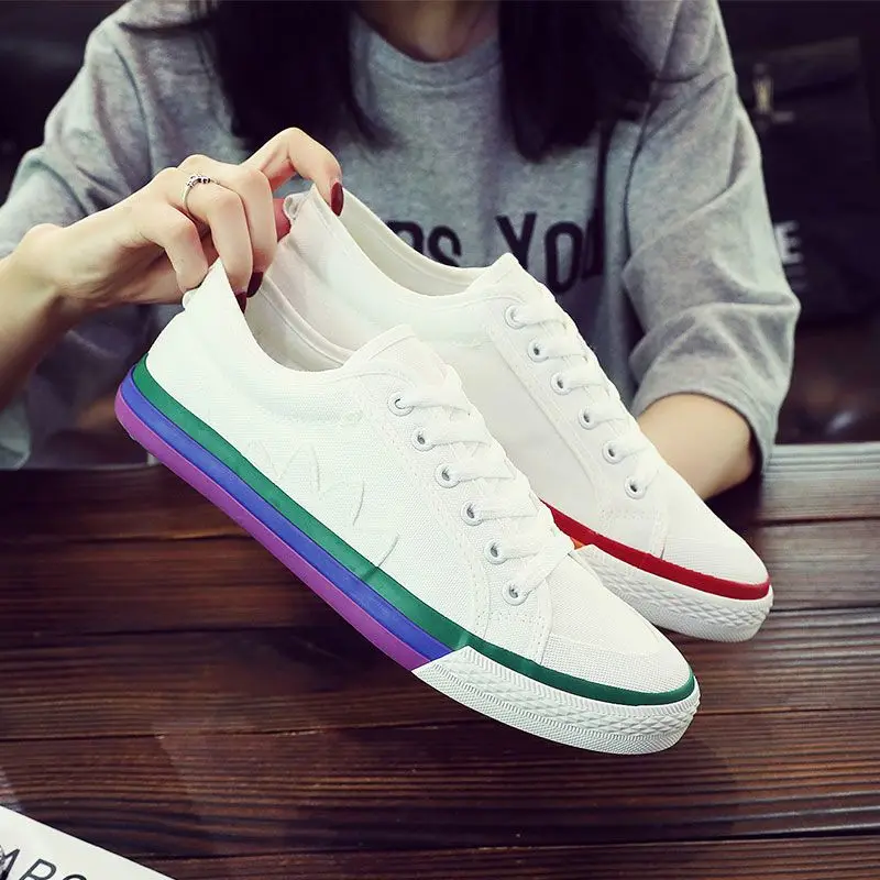 Men's Rainbow Mandarin Duck Canvas Shoes Men's and Women's Couple Korean Style White Shoes All-match Board Shoes Men's