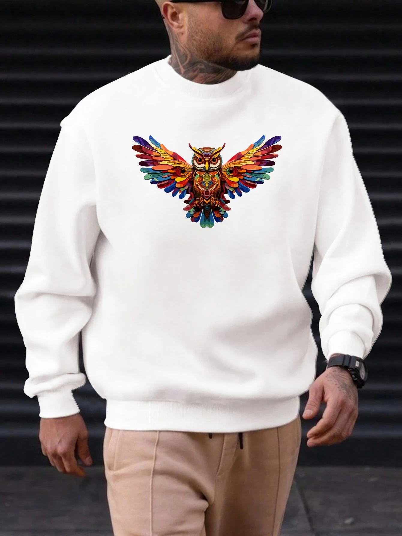 

2025 New Men's Cotton Sweatshirt Owl Pattern Printing Round Neck Fashion Casual High Quality Daily Top Clothing