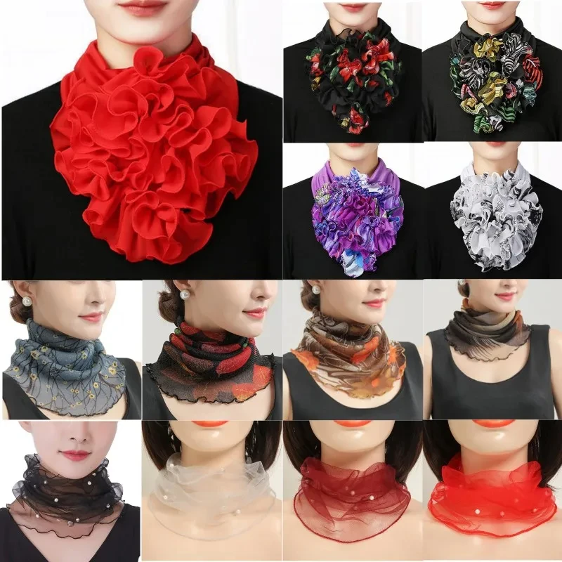 Spring Summer Chiffon Neck Collar Scarf Women Head Thin Sunscreen Variety Small Silk Anti-UV Scarf Mask Multi-Function Scarf