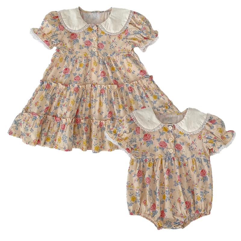 2026 Neues Mädchenkleid für den Sommer 2-6 Jahre Kurzarm-Kleid mit Blumenmuster Gerüschter Kragen Süßes Baumwollkleid – Detail 22