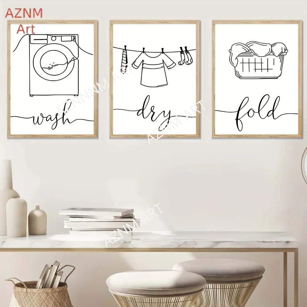 1/3PCS Unframed Modern, Simple Line, Laundry Room, Laundry Room Bedroom Bathroom Gift Painting, Creative Canvas Poster, Water