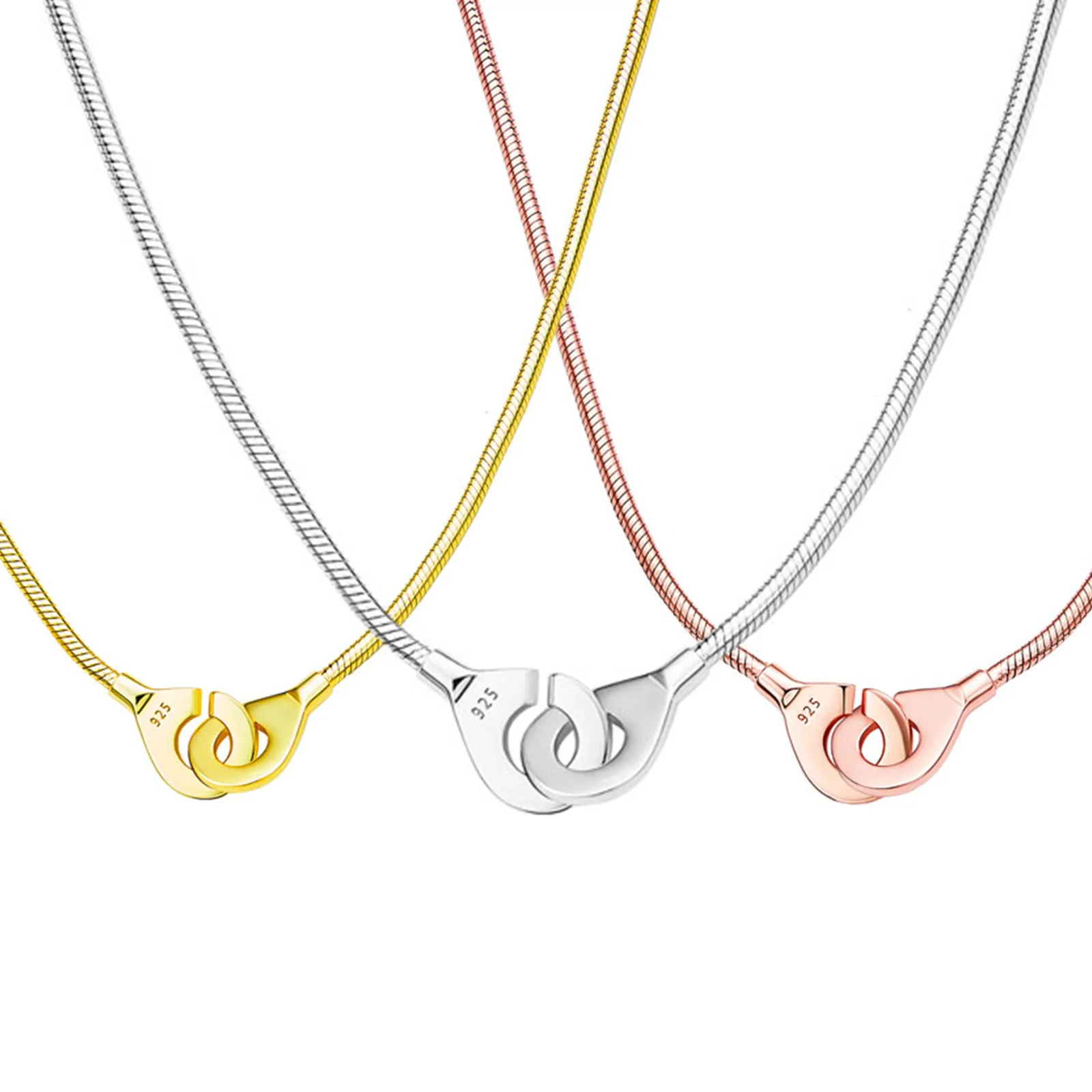 

925 Sterling Silver Sparkling Polish Handcuff Dangle Necklace For Women Thin Layered Snake Chain High Quality Gold Plated Adjust