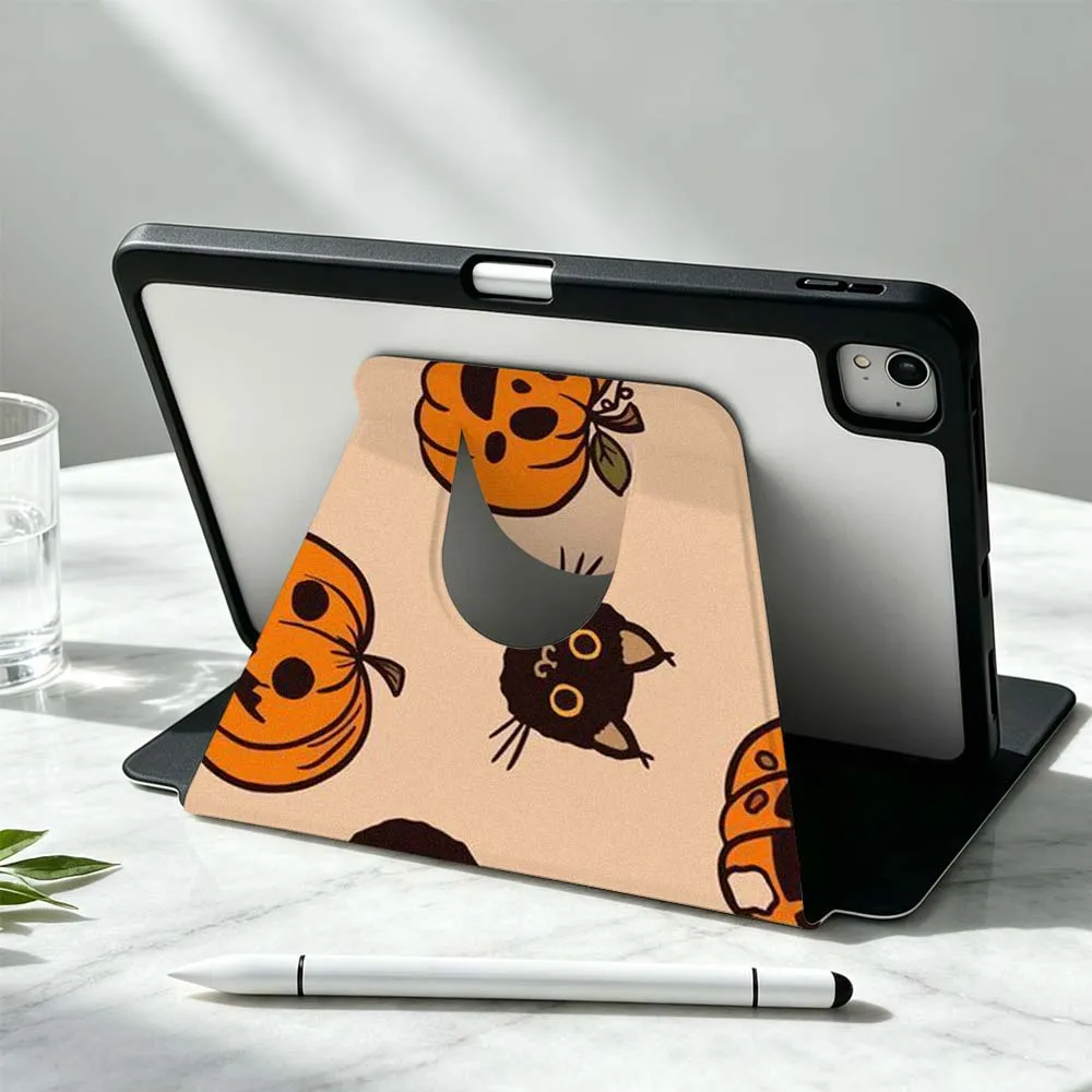 Halloween Cat For iPad Pro Air mini 6 5 4 12th M5 M4 M3 M2 A16 A17Pro 360° Rotation Stylus Storage Tablet Case Soft