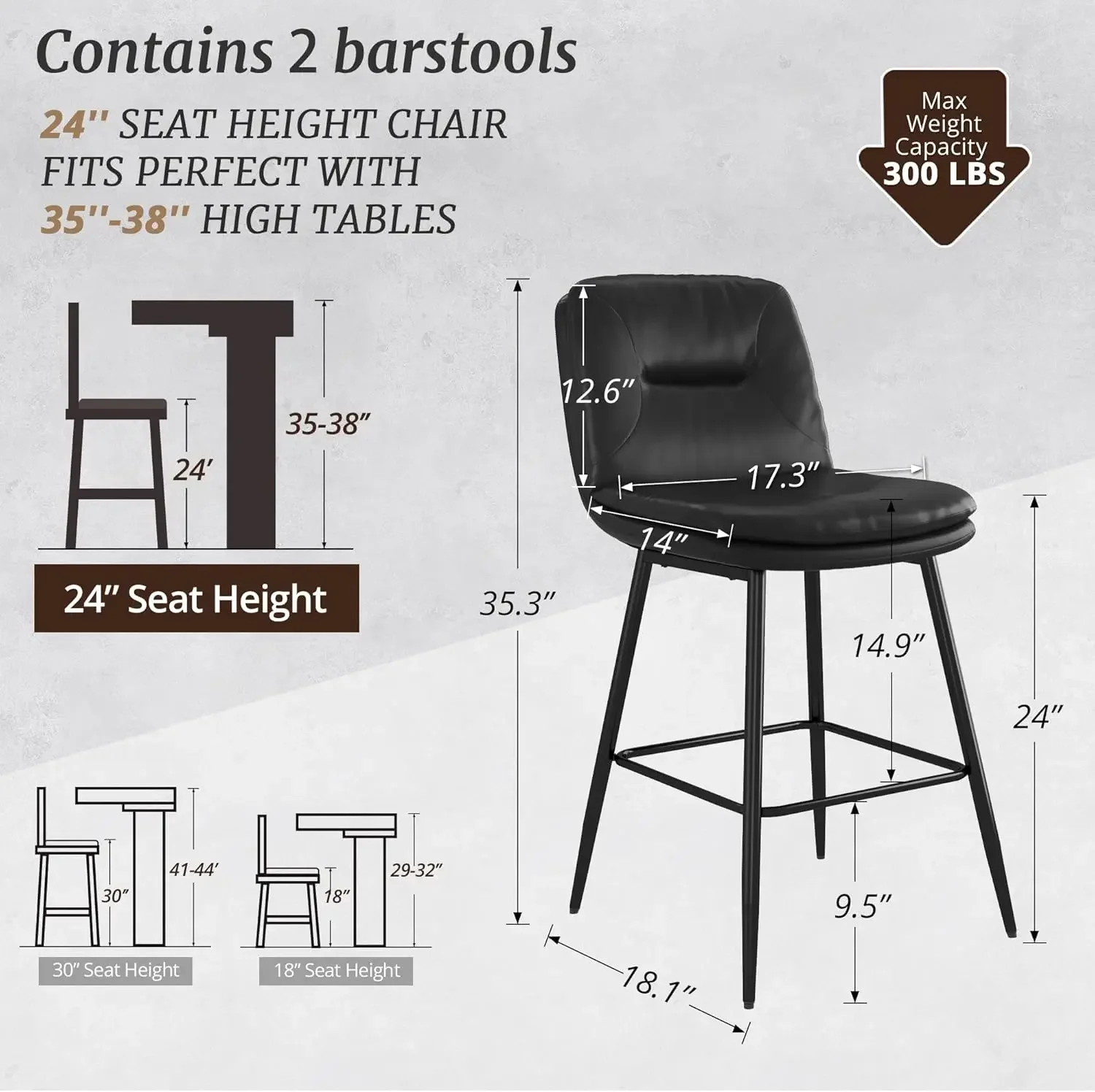 [سعر مخفض، حار بيع! ]مجموعة مقاعد بار مكونة من 2، مقاعد بار منجدة بطبقة مزدوجة لجزيرة المطبخ، فو لو