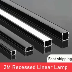 Recessed Aluminum Led Profile 2M 2-10pcs Black Silver U Style PC Diffuser Bar Lamp Cabinet Staircase Decor Linear Strip Lights