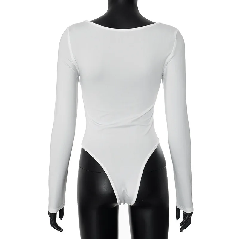 Apprabant Damen-Bodysuit, einfarbig, vielseitiger Stil, modisch, quadratischer Ausschnitt, niedrige Brust, schmal geschnitten, langärmelig, kurzer Overall