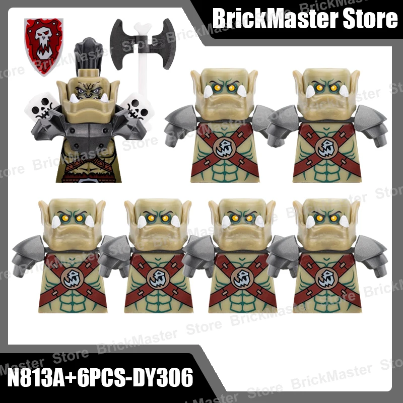 BRICKPANDA Mittelalterliche Militär-Ork-Soldat-Figur, Wolf, Bausteine, Monster, Krieger, Skelett, zusammengebaute Armee, Schloss, Schild, Ziegel, Spielzeug, Geschenke 4
