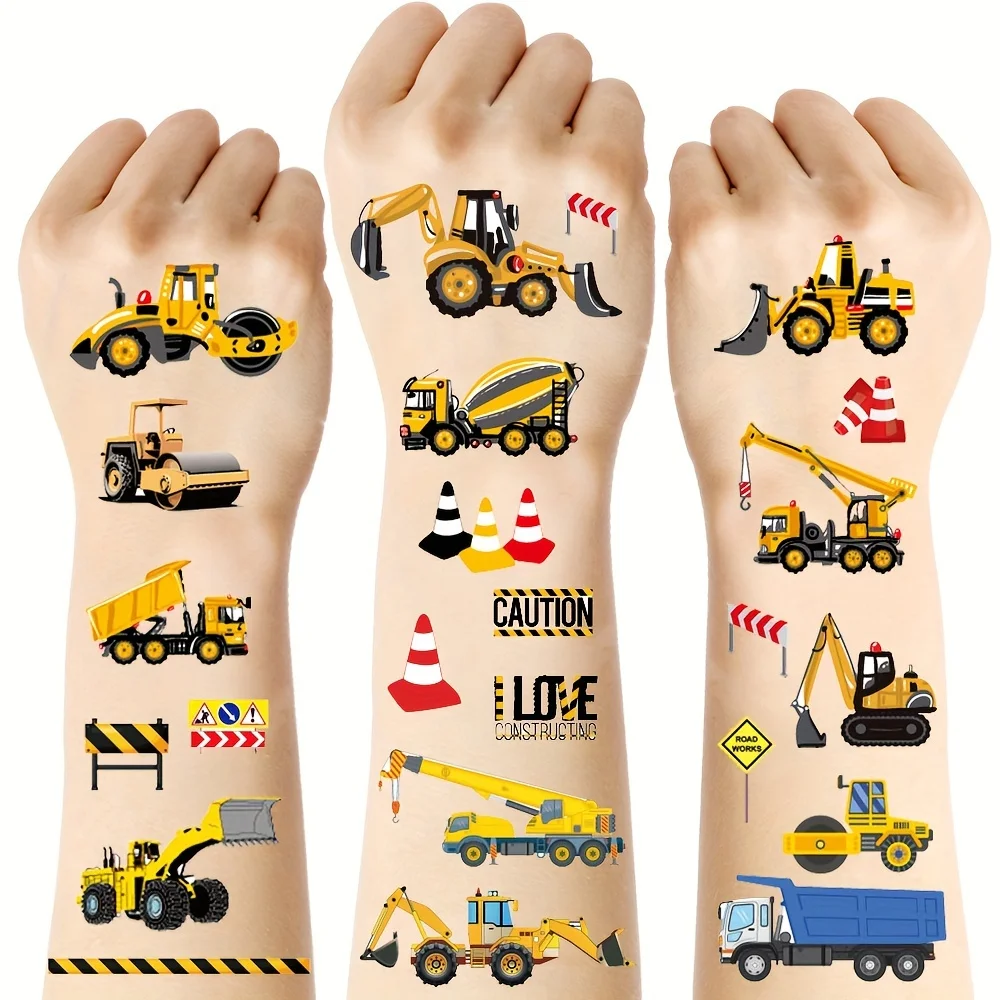 10 Sheets Excavator Vehicle Pattern Temporary Tattoos For Body Art Engineering Crane Cartoon Tattoos Stickers for Face Hand