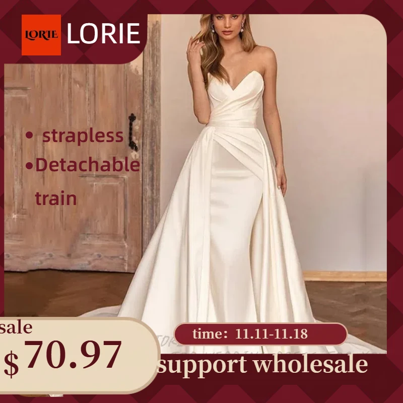 LORIE-Robe de Mariée Sexy en Satin avec Traîne Amovible, Ligne A, Personnalisée, Ivoire, pour Patients