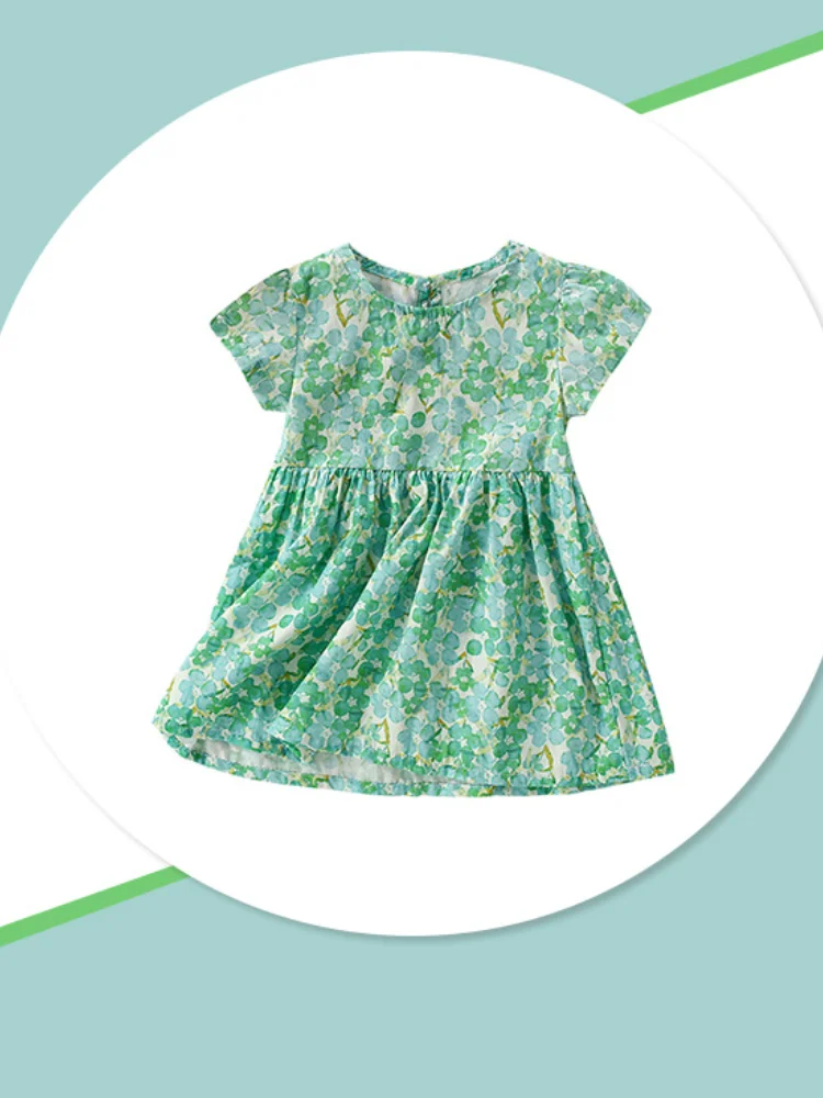 Robe d'été pour filles, jupe princesse, col rond, manches courtes, mode pour enfants, style coréen doux, vêtements simples