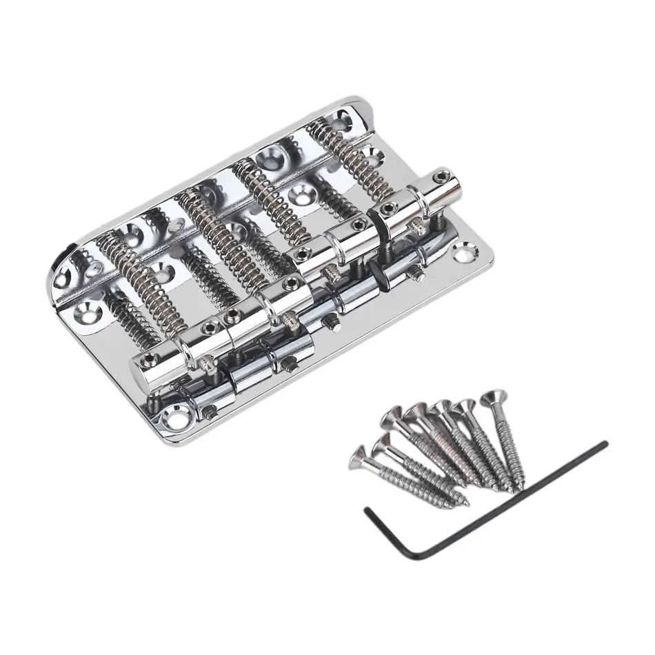 Gearlly Puente de bajo de 4 cuerdas Puente de carga superior fijo de cola dura Compatible con accesorios cromados para bajo de precisión Jazz Bass
