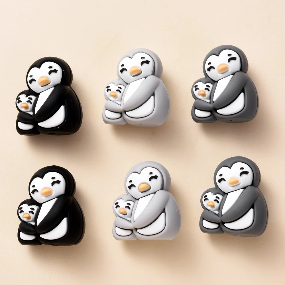 3Pcs Silicone Beads Penguin Food Grade Teething Beads  For Handmade DIY Baby Pacifier Chain Jewelry Making BPA Free