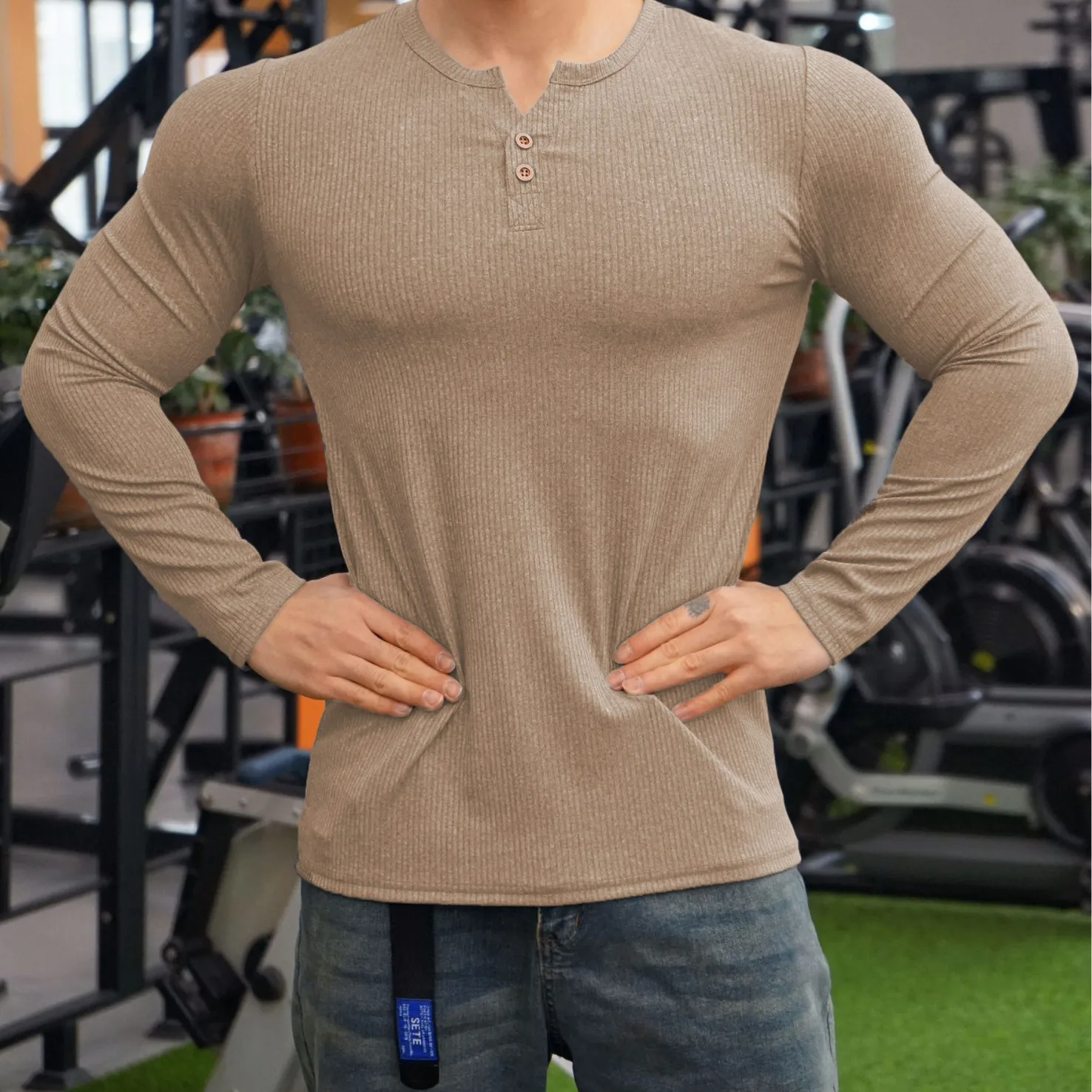 Camisetas Masculinas de Manga Longa Estilo Americano Vintage, Slim Fit, Casuais, Simples, Básicas, para o Dia a Dia e Esportes