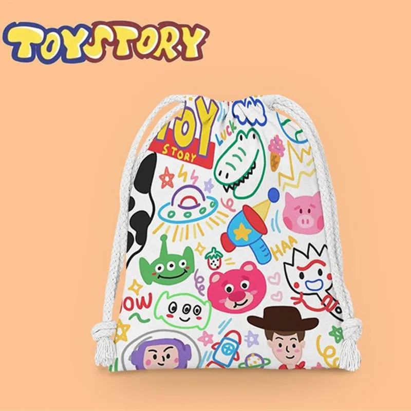 Disney Anime Toy Story Bundle Pocket Kawaii Woody Drawstring Cartoon Bag Buzz Lightyear Lotso Storage Bag Wash Bag Kids Gifts