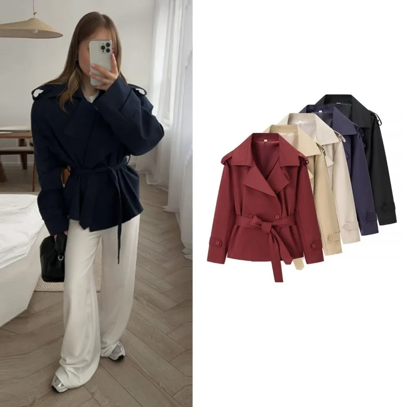 

Тренч-пальто Autumn Sunset Field в американском ретро-британском стиле, высококачественное, модное, с поясом, с широким воротником, короткое пальто