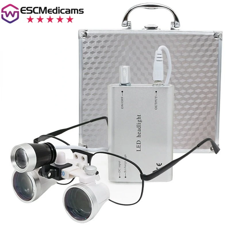 Binocular Lupas Metal Case Conjunto com Led Farol & Bateria de Lítio Lupa de Vidro Óptico 320420 mm Dental 3.5x 2.5x Dental