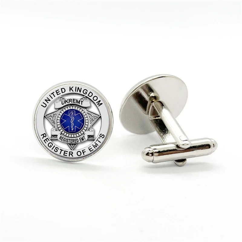 Emergency Medical Technician Paramedic Symbol Glass Gem Cufflinks Suit Cuff Links Men Shirt Accessories Husband Birthday Gift